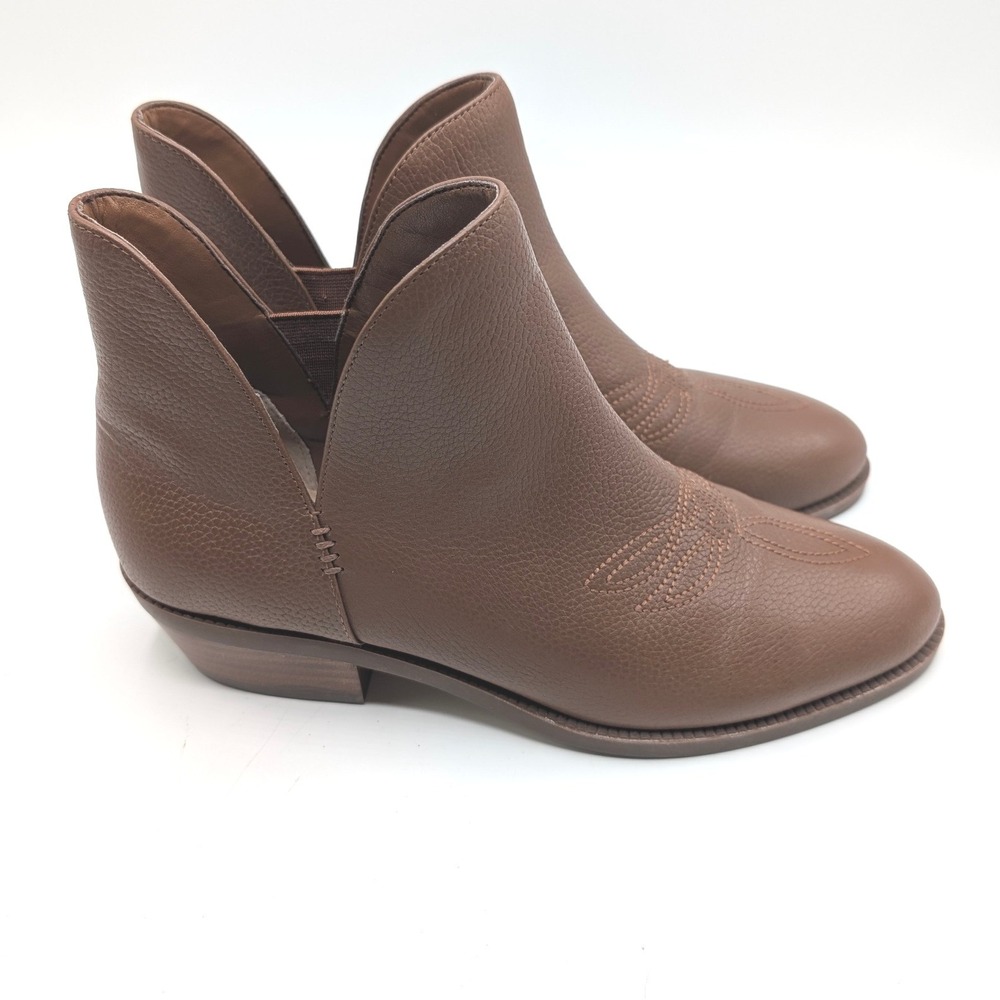 Lauren Ralph Lauren Brown Pebbled Leather Western V-Cut Ankle Boots Size 8.5B